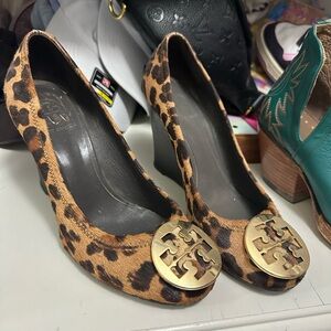 Tory Burch Leopard Hair hide wedge heels 9